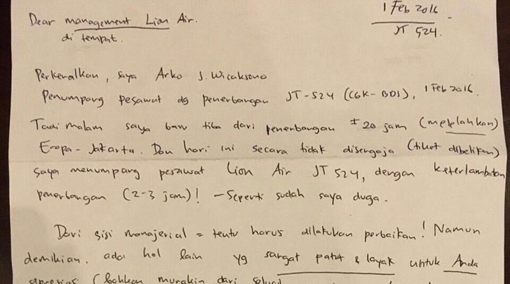 Kesal Pesawat Delay, Penumpang Lion Air Tulis "Surat Cinta" buat Manajemen