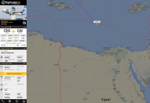 EgyptAir MS804 last record on radar