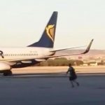 Late, Man Chase Plane at Airport Apron